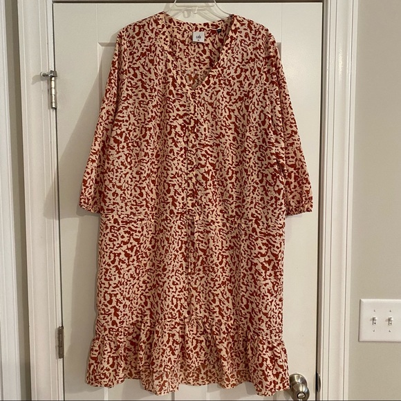 CABI Terra Cotta & Cream Patterned Dress with Ruffle Hem - Picture 3 of 10